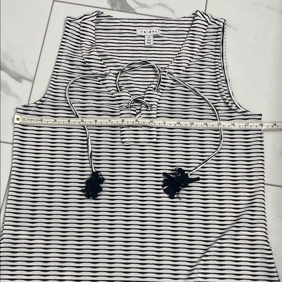 Tribal Black & White Striped Dress V Neck with Ties Sleeveless Pockets Sz S - Picture 3 of 11